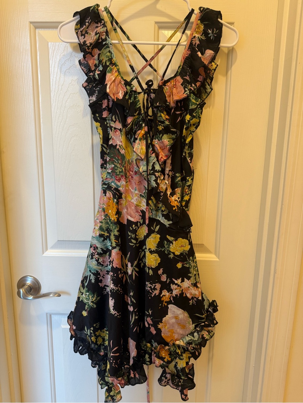 Current Mood Black Floral Ruffle Sundress with Pink & Yellow Accents